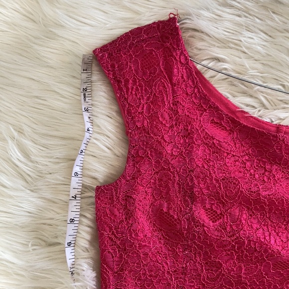 Forever 21 deep pink fitted crewneck peplum Lacy blouse top shirt cap sleeves S - Picture 16 of 17